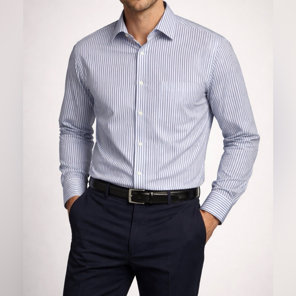 Land’s End Supima Cotton Dress Shirt 16 36 Tall Blue Stripe No Iron EUC